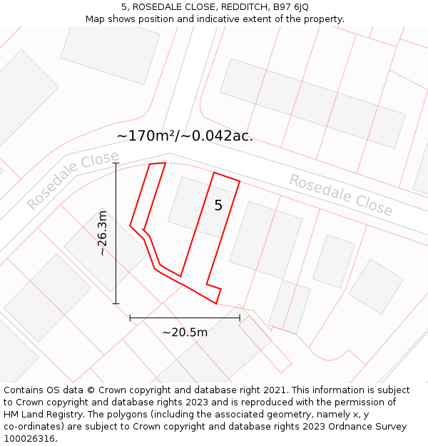 5, ROSEDALE CLOSE, REDDITCH, B97 6JQ: Plot and title map