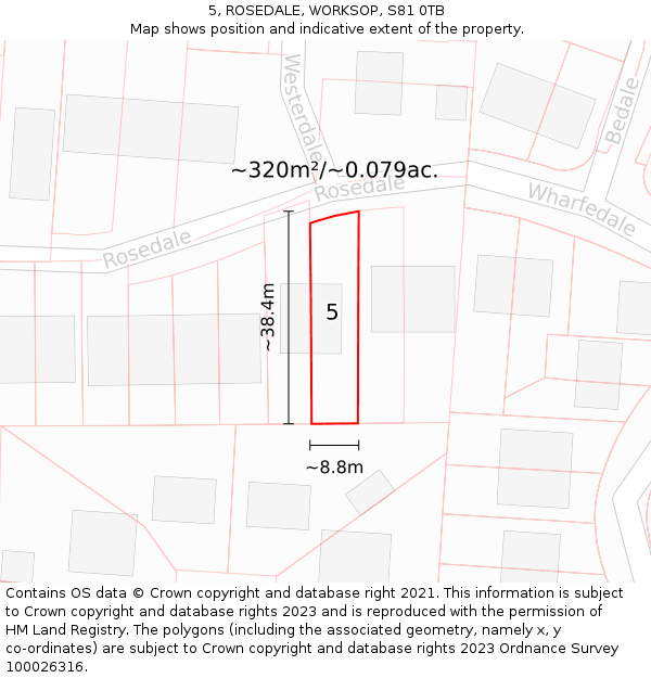 5, ROSEDALE, WORKSOP, S81 0TB: Plot and title map