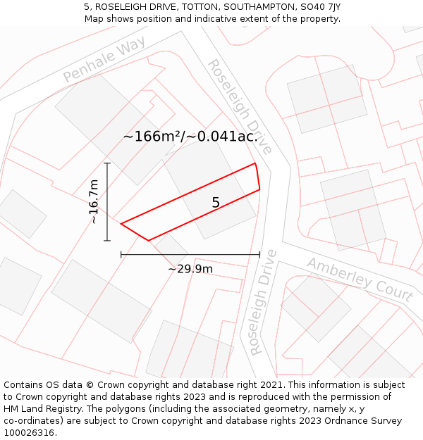 5, ROSELEIGH DRIVE, TOTTON, SOUTHAMPTON, SO40 7JY: Plot and title map