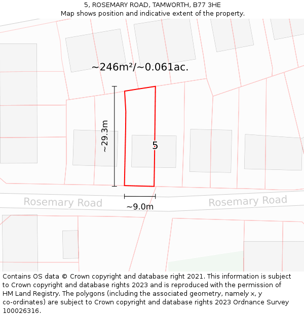 5, ROSEMARY ROAD, TAMWORTH, B77 3HE: Plot and title map