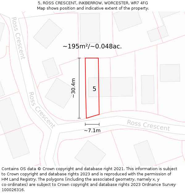 5, ROSS CRESCENT, INKBERROW, WORCESTER, WR7 4FG: Plot and title map