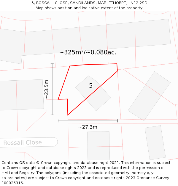 5, ROSSALL CLOSE, SANDILANDS, MABLETHORPE, LN12 2SD: Plot and title map