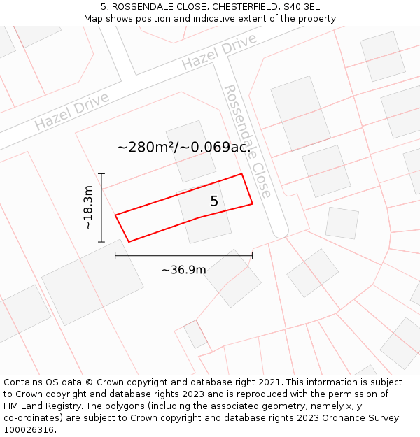 5, ROSSENDALE CLOSE, CHESTERFIELD, S40 3EL: Plot and title map