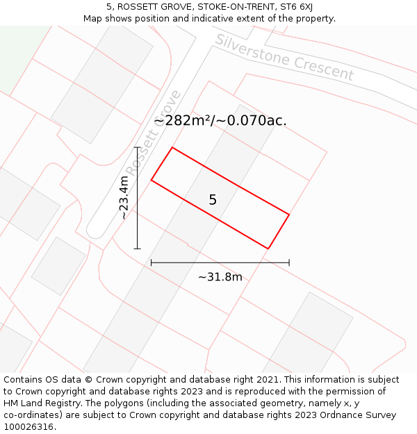 5, ROSSETT GROVE, STOKE-ON-TRENT, ST6 6XJ: Plot and title map