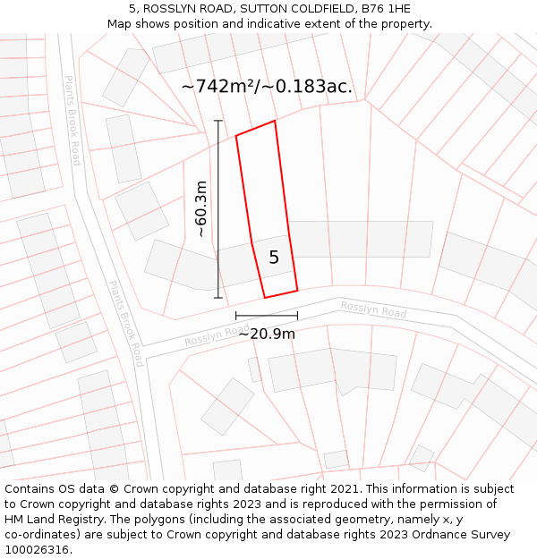 5, ROSSLYN ROAD, SUTTON COLDFIELD, B76 1HE: Plot and title map