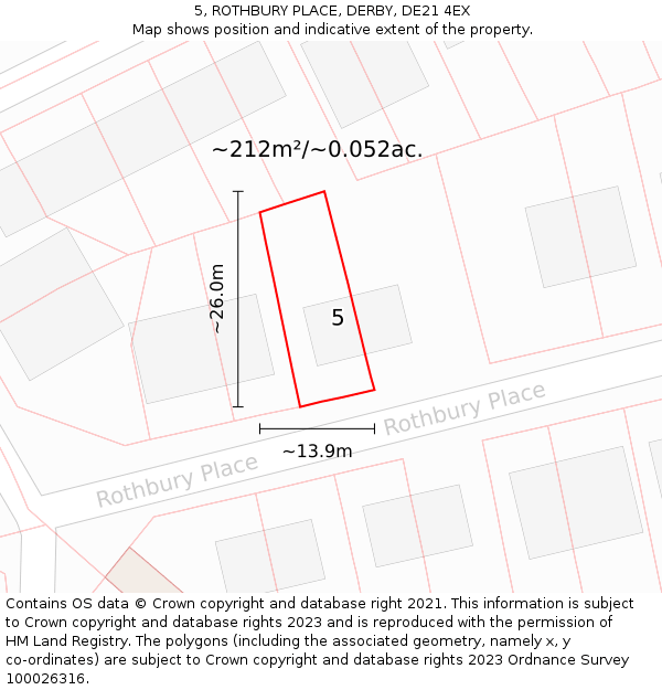 5, ROTHBURY PLACE, DERBY, DE21 4EX: Plot and title map