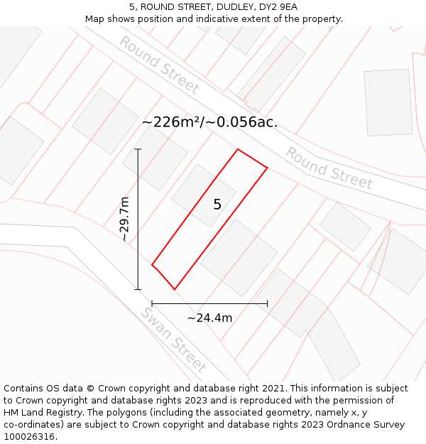 5, ROUND STREET, DUDLEY, DY2 9EA: Plot and title map