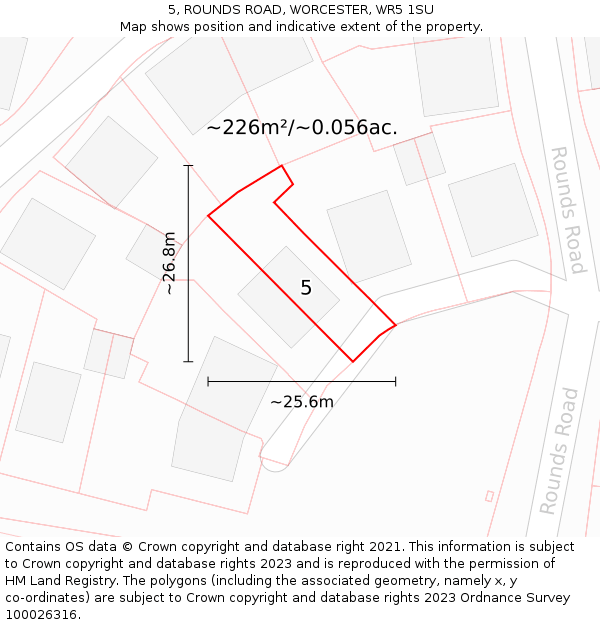 5, ROUNDS ROAD, WORCESTER, WR5 1SU: Plot and title map