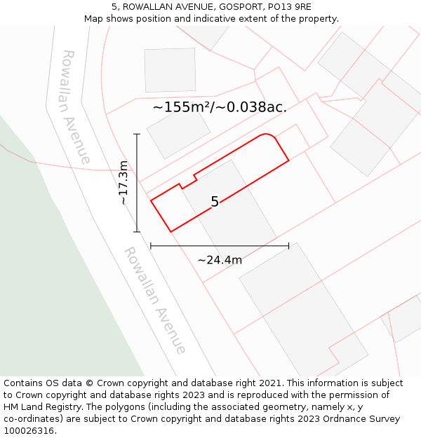 5, ROWALLAN AVENUE, GOSPORT, PO13 9RE: Plot and title map