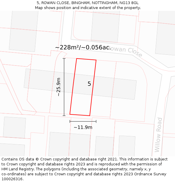 5, ROWAN CLOSE, BINGHAM, NOTTINGHAM, NG13 8GL: Plot and title map