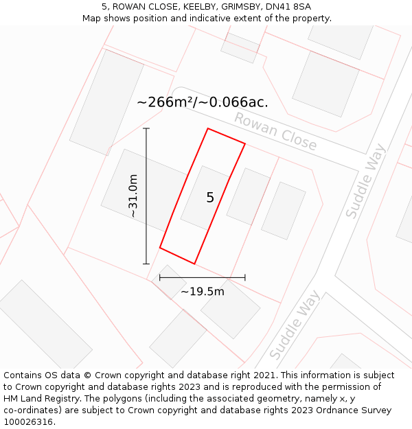 5, ROWAN CLOSE, KEELBY, GRIMSBY, DN41 8SA: Plot and title map