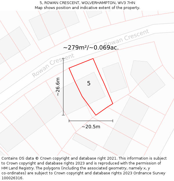 5, ROWAN CRESCENT, WOLVERHAMPTON, WV3 7HN: Plot and title map
