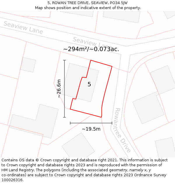 5, ROWAN TREE DRIVE, SEAVIEW, PO34 5JW: Plot and title map