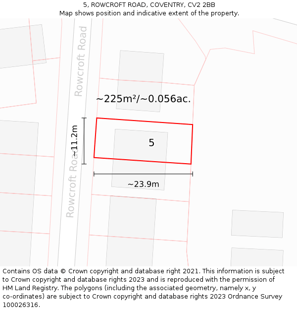 5, ROWCROFT ROAD, COVENTRY, CV2 2BB: Plot and title map