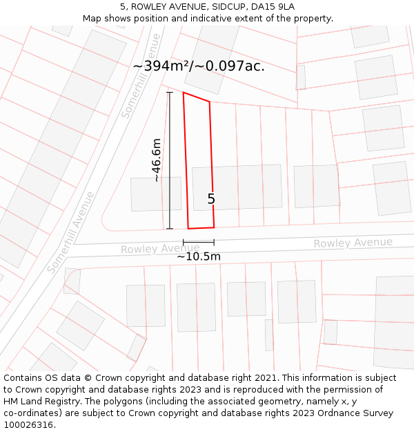 5, ROWLEY AVENUE, SIDCUP, DA15 9LA: Plot and title map