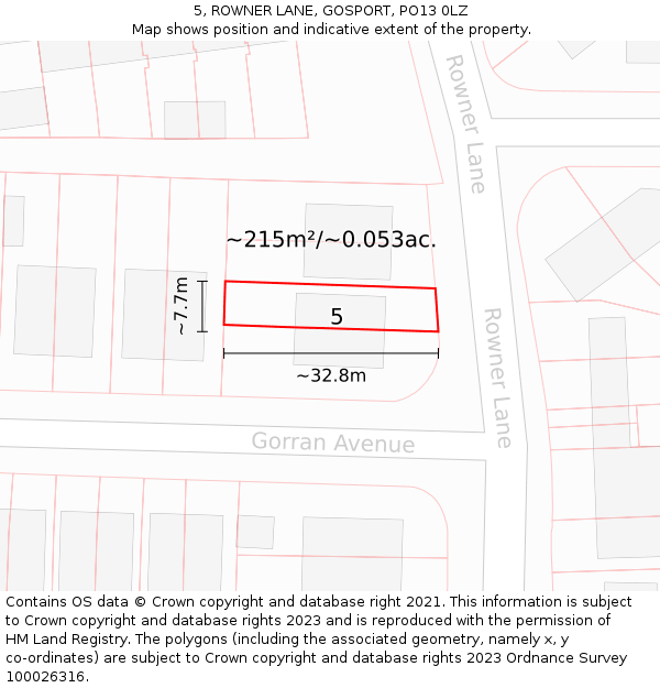 5, ROWNER LANE, GOSPORT, PO13 0LZ: Plot and title map