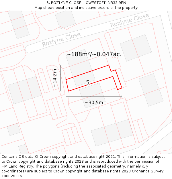 5, ROZLYNE CLOSE, LOWESTOFT, NR33 9EN: Plot and title map