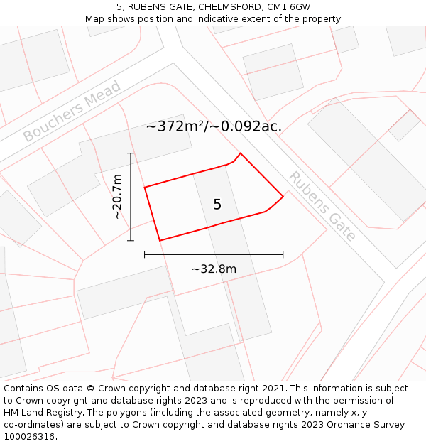 5, RUBENS GATE, CHELMSFORD, CM1 6GW: Plot and title map