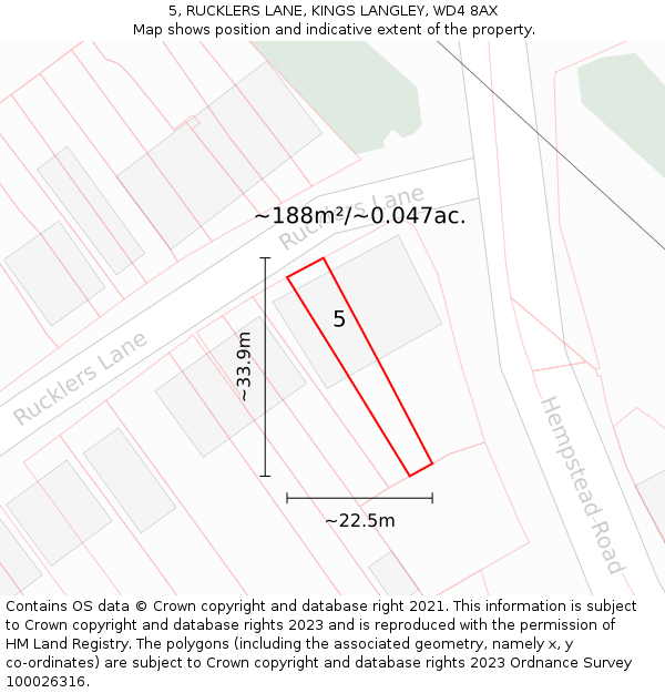 5, RUCKLERS LANE, KINGS LANGLEY, WD4 8AX: Plot and title map