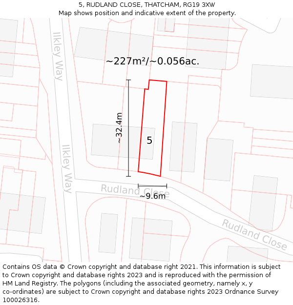 5, RUDLAND CLOSE, THATCHAM, RG19 3XW: Plot and title map