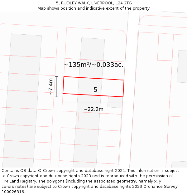 5, RUDLEY WALK, LIVERPOOL, L24 2TG: Plot and title map