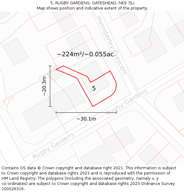 5, RUGBY GARDENS, GATESHEAD, NE9 7JU: Plot and title map
