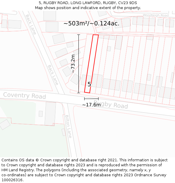 5, RUGBY ROAD, LONG LAWFORD, RUGBY, CV23 9DS: Plot and title map