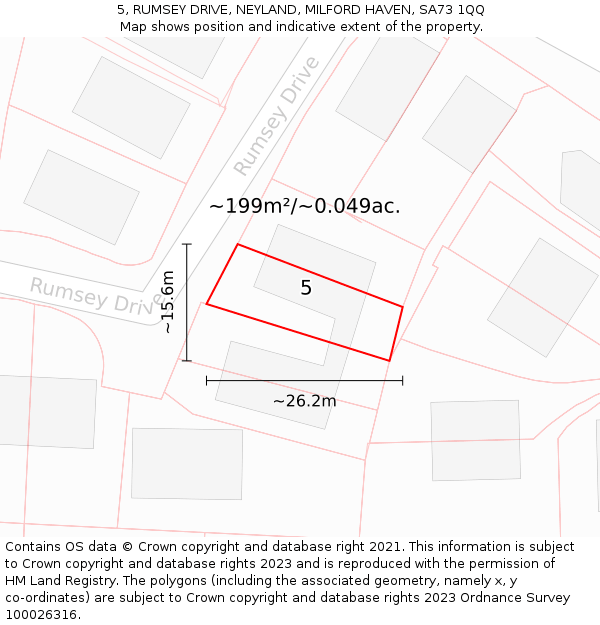 5, RUMSEY DRIVE, NEYLAND, MILFORD HAVEN, SA73 1QQ: Plot and title map