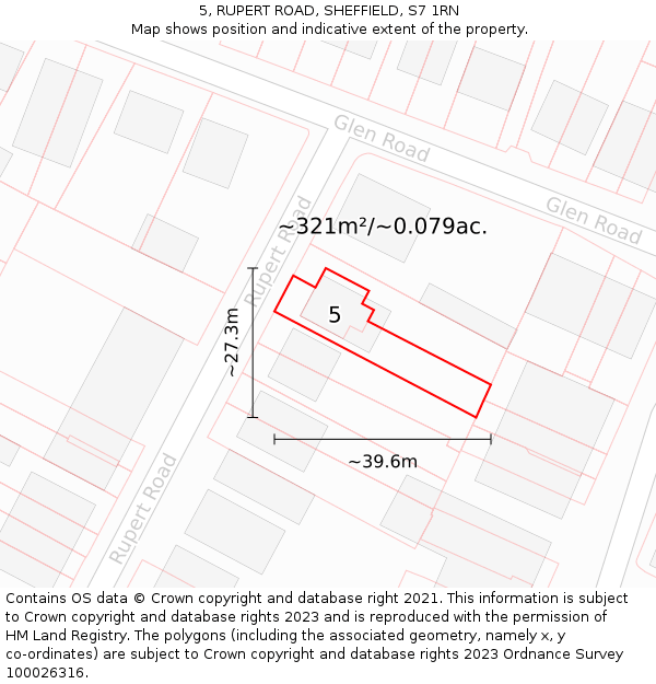 5, RUPERT ROAD, SHEFFIELD, S7 1RN: Plot and title map