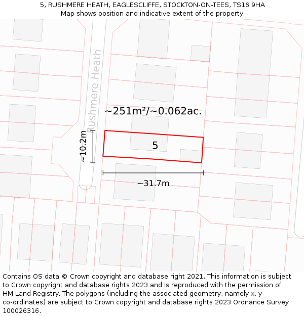 5, RUSHMERE HEATH, EAGLESCLIFFE, STOCKTON-ON-TEES, TS16 9HA: Plot and title map