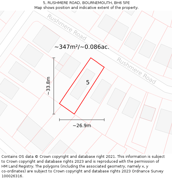5, RUSHMERE ROAD, BOURNEMOUTH, BH6 5PE: Plot and title map