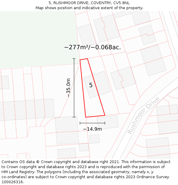 5, RUSHMOOR DRIVE, COVENTRY, CV5 8NL: Plot and title map