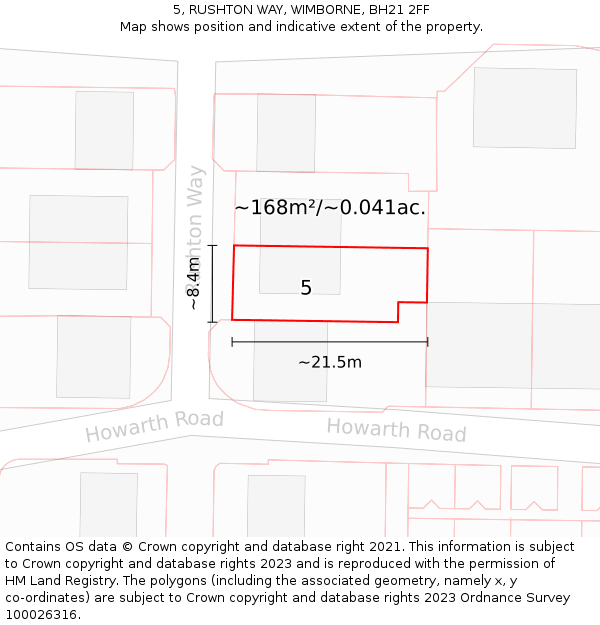 5, RUSHTON WAY, WIMBORNE, BH21 2FF: Plot and title map