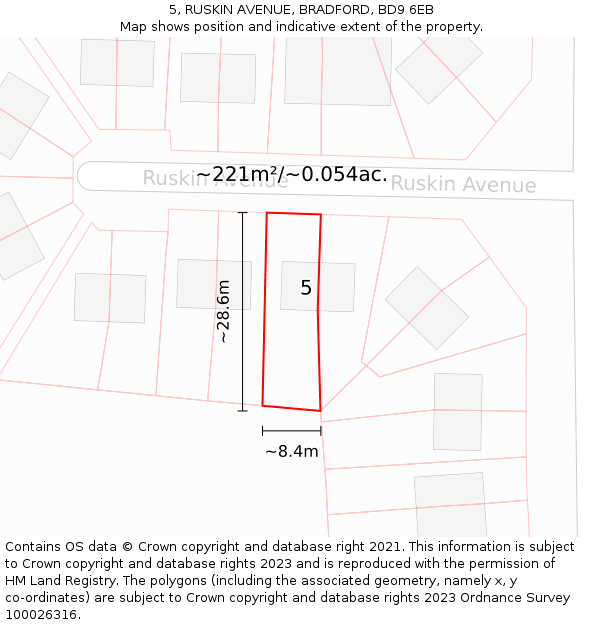 5, RUSKIN AVENUE, BRADFORD, BD9 6EB: Plot and title map