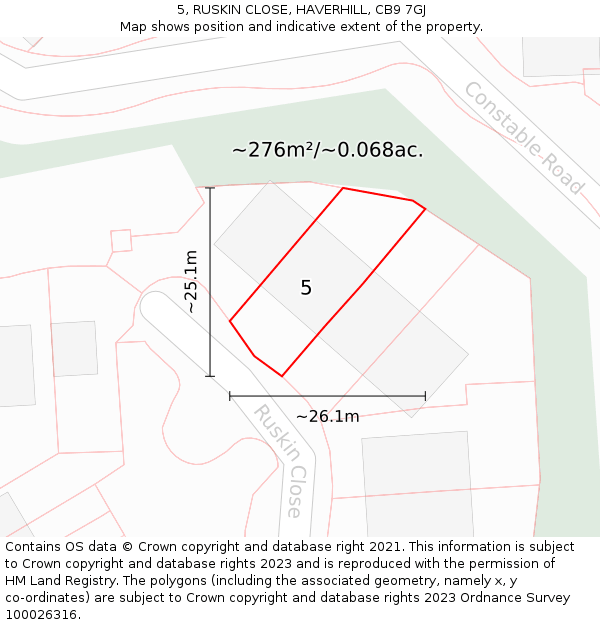 5, RUSKIN CLOSE, HAVERHILL, CB9 7GJ: Plot and title map