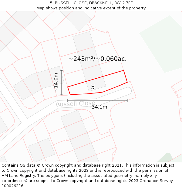 5, RUSSELL CLOSE, BRACKNELL, RG12 7FE: Plot and title map