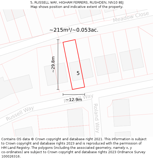 5, RUSSELL WAY, HIGHAM FERRERS, RUSHDEN, NN10 8EJ: Plot and title map