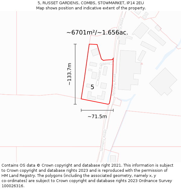 5, RUSSET GARDENS, COMBS, STOWMARKET, IP14 2EU: Plot and title map