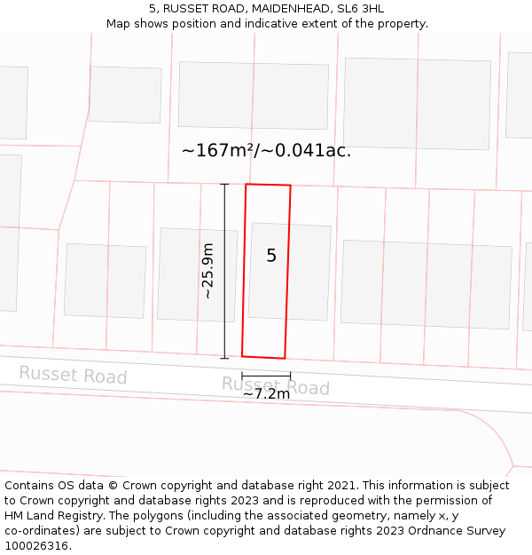 5, RUSSET ROAD, MAIDENHEAD, SL6 3HL: Plot and title map