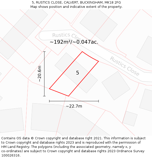 5, RUSTICS CLOSE, CALVERT, BUCKINGHAM, MK18 2FG: Plot and title map