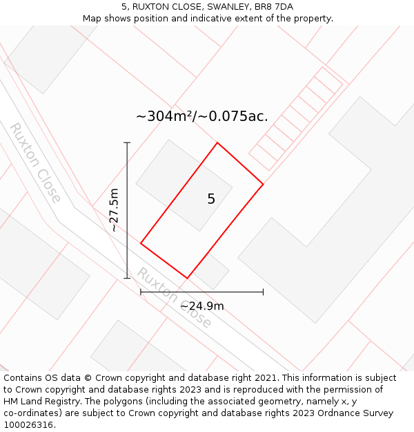 5, RUXTON CLOSE, SWANLEY, BR8 7DA: Plot and title map