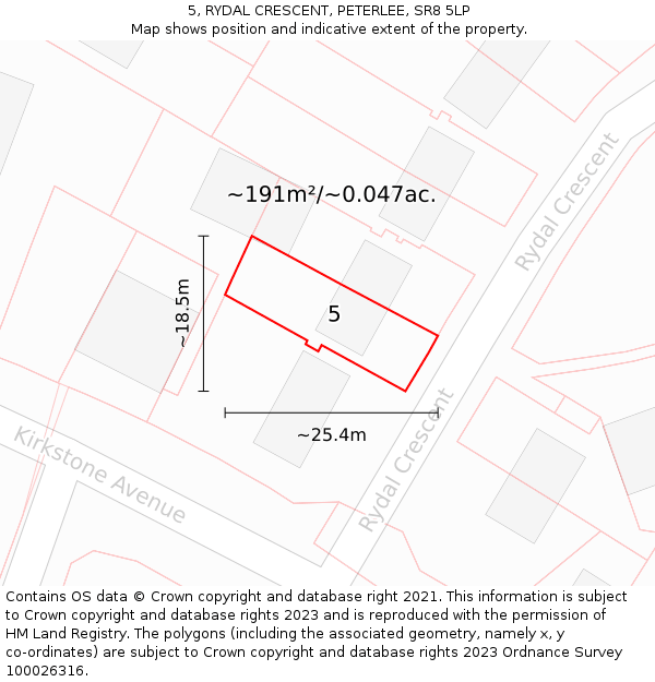 5, RYDAL CRESCENT, PETERLEE, SR8 5LP: Plot and title map