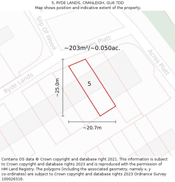5, RYDE LANDS, CRANLEIGH, GU6 7DD: Plot and title map
