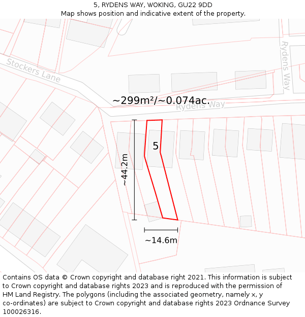 5, RYDENS WAY, WOKING, GU22 9DD: Plot and title map