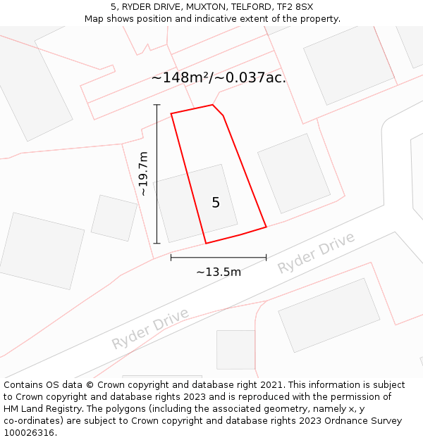 5, RYDER DRIVE, MUXTON, TELFORD, TF2 8SX: Plot and title map