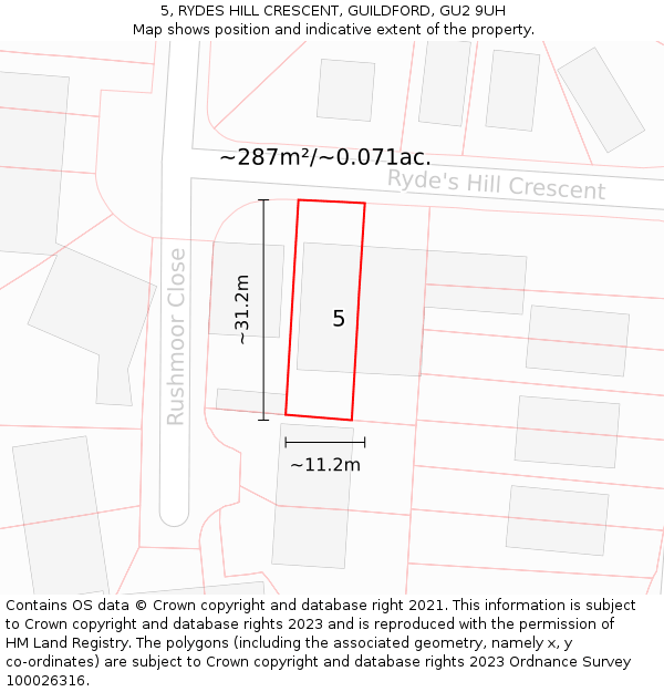 5, RYDES HILL CRESCENT, GUILDFORD, GU2 9UH: Plot and title map