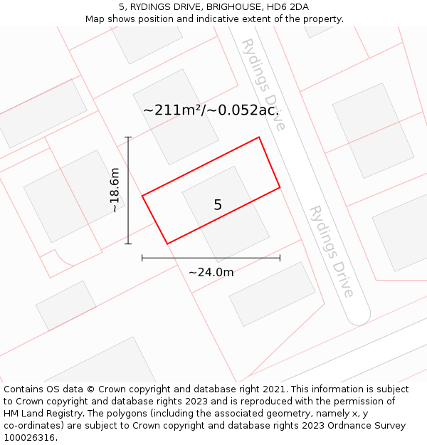 5, RYDINGS DRIVE, BRIGHOUSE, HD6 2DA: Plot and title map