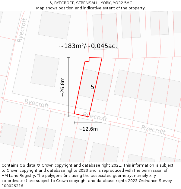 5, RYECROFT, STRENSALL, YORK, YO32 5AG: Plot and title map