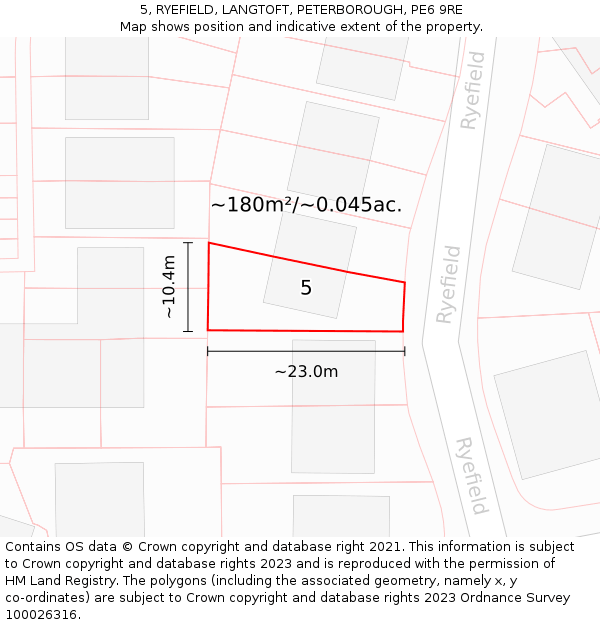 5, RYEFIELD, LANGTOFT, PETERBOROUGH, PE6 9RE: Plot and title map
