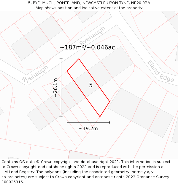 5, RYEHAUGH, PONTELAND, NEWCASTLE UPON TYNE, NE20 9BA: Plot and title map